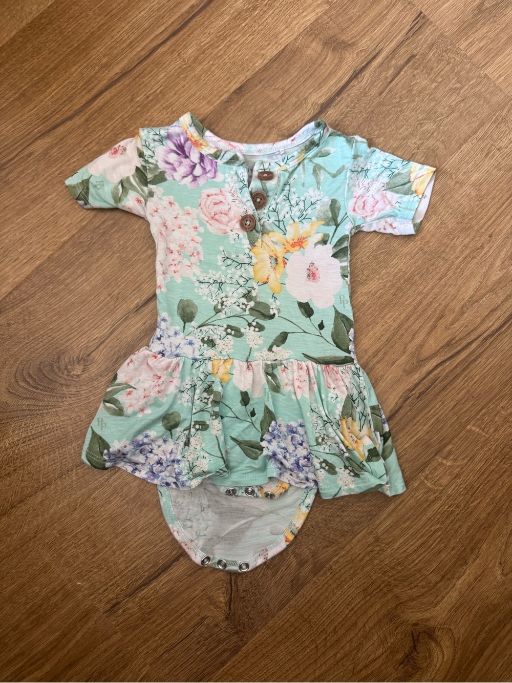 Posh Peanut Floral Mint Green Baby Dress Onesie (6-12 months)
